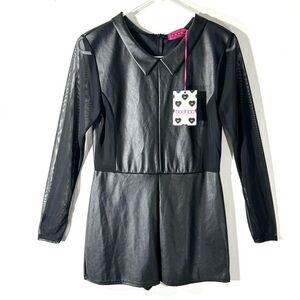Boohoo Faux Leather Mesh Sleeve Playsuit NWT